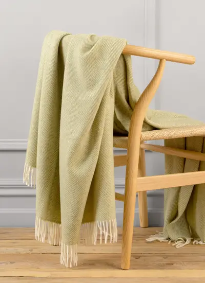 Sage Herringbone Merino Wool Throw 